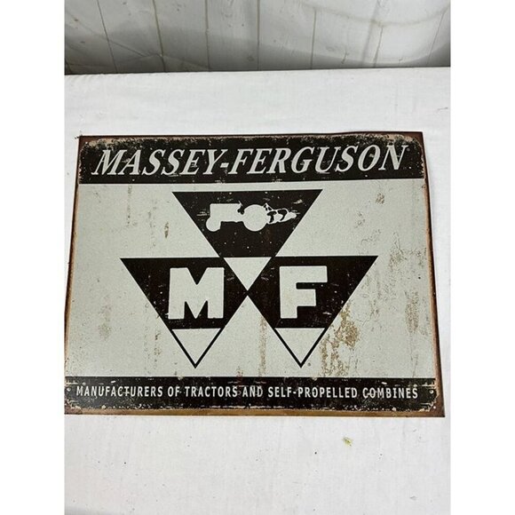 Massey-Ferguson Tractor Combine Logo Distressed Retro Vintage Metal Tin Sign - Picture 1 of 2